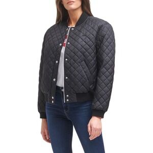 Levi's Women's Black Quilted Bomber Jacket Sherpa Lined Snap Front Size Small